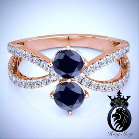Soulmate Rose Gold Two Stone Black Diamond Engagement Ring