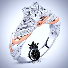 Braided Two-Tone Rose and White Gold Diamond Engagement Ring