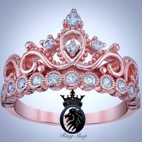 Rose Gold Princess Crown Diamond Engagement Promise Ring
