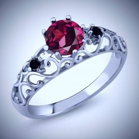 Blood Ruby Vampire Black Diamond Vintage Engagement Ring
