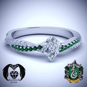 Harry Potter House Slytherin Emerald Pear Cut Engagement Ring