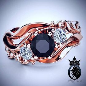 Rose Gold Black and White Diamond Vintage Engagement Ring
