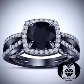 Black Diamond Gothic Black Gold Halo Engagement Ring