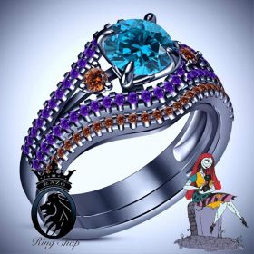 Disney’s Nightmare Before Christmas Sally Inspired Black Gold Engagement Ring
