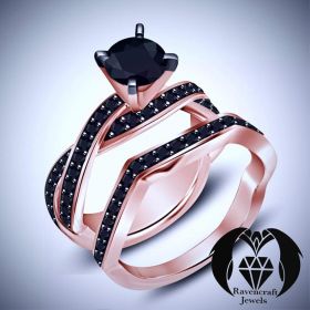Modern Stylized Black Diamond on Rose Gold Infinity Engagement Ring