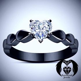 Black Gold Diamond Heart Solitaire Engagement Ring