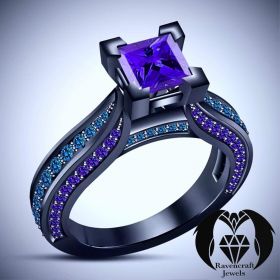 Disney’s Maleficent Inspired Amethyst and Aquamarine on Black Gold Engagement Ring