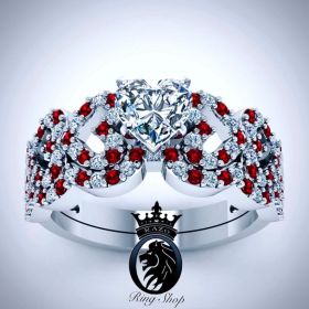 Ruby Heart Diamond Engagement Ring Set