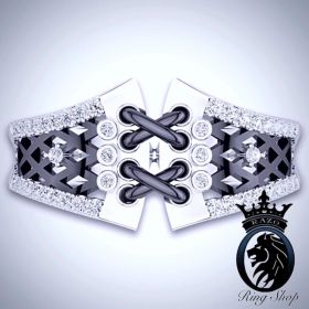 Elegant Corset Black and White Gold Gothic Engagement Ring