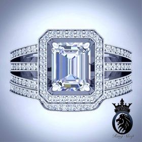 Emerald Cut White Gold Diamond Engagement Ring Set
