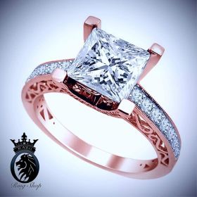 Magnificent Princess Cut Diamond Rose Gold Engagement Ring