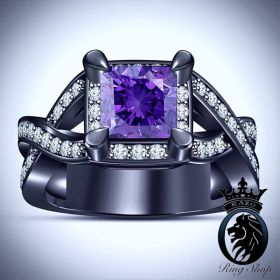Disney Maleficent Amethyst And Diamond on Black Gold Engagement Ring