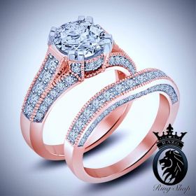 Elegant White Diamond on Rose Gold Classic Engagement Ring Set