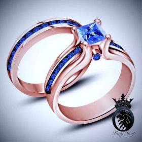 Rose Gold Princess Cut Sapphire Engagement Ring Set