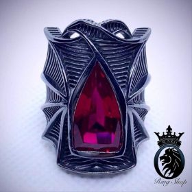 Heart of the Vampire 6Ct Custom Cut Blood Ruby Black Gold Ring