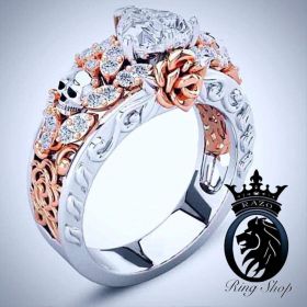 Dia de Los Muertos Rose and White Gold Heart Engagement Ring