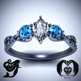 Siren Inspired Aquamarine Black Gold Engagement Ring