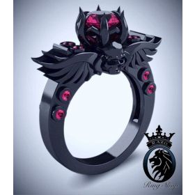 Two Tone Ruby Skull and Diamond Engagement Ring
