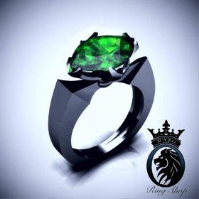 7 Deadly Sins Green Eye of Envy Emerald Black Gold Engagement Ring