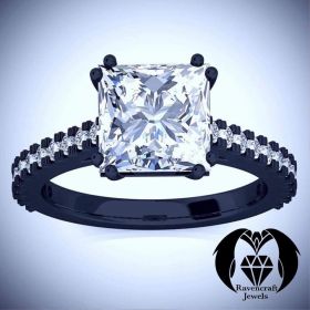 Princess Cut Classic Gothic Diamond Black Gold Engagement Ring