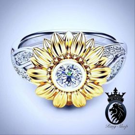 Yellow and White Gold Sunflower Engagement Ring