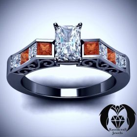 Halloween Orange Citrine Diamond Black Gold Engagement Ring