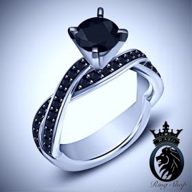Black Diamond Infinity Band White Gold Engagement Ring
