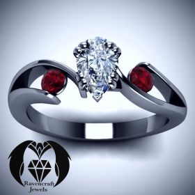 Black Gold Blood Ruby Pear Cut Diamond Engagement Ring