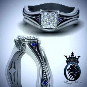 Black Gold Sapphire Princess Cut Gothic Diamond Engagement Ring