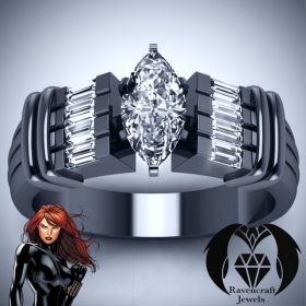 Black Widow Marquise Cut Black Gold Diamond Ring