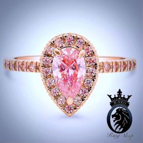 Pear Cut Pink Diamond Morganite Rose Gold Engagement Ring