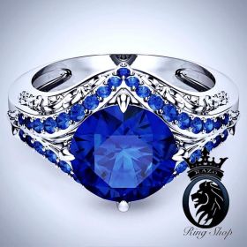 Deep Blue Sapphire Royal Engagement Ring