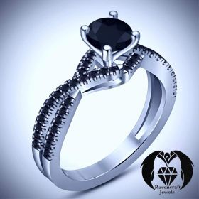 Black Diamond on White Gold Infinity Engagement Ring
