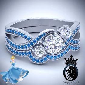 Cinderella Inspired Aquamarine Diamond Deluxe Engagement Ring Set