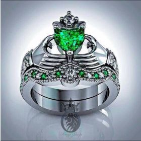 Claddagh Emerald Heart Bridal Set