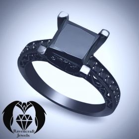 Classic Goth Princess Cut Black Diamond Engagement Ring