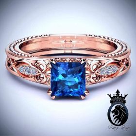 Disney Princess Jasmine Aladdin Inspired Blue Topaz Rose Gold Engagement Ring