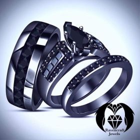 King and Queen of Darkness Black Gold Black Diamond Engagement Ring Set