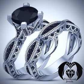 Dark Empress Black Diamond and White Gold Deluxe Engagement Ring Set
