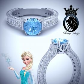Disney Elsa Inspired Aquamarine and Diamond Engagement Ring