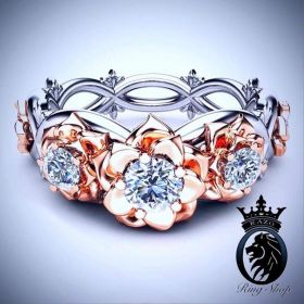 Floral Rose Thorn Vine White and Rose Gold Diamond Engagement Ring