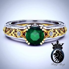 Elven Queen Fantasy Wedding Emerald Engagement Ring  