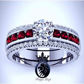 Royal Ruby and Diamond 3 Ring Engagement Set