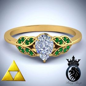 Legend of Zelda Link Inspired Yellow Gold Emerald Engagement Ring