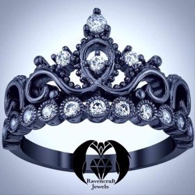 Goth Princess Black Crown Engagement Promise Ring