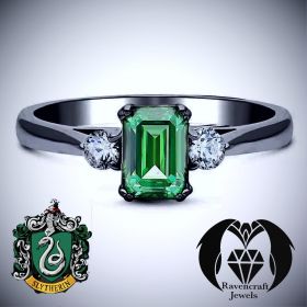 Emerald Cut Slytherin Black Gold Promise Ring