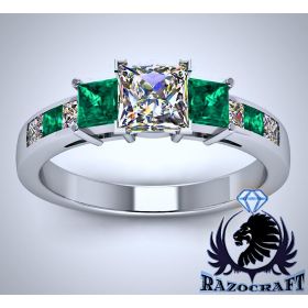 Emerald Enchanted Princess White Gold Diamond Engagement Ring