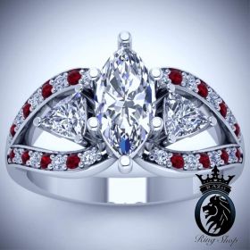 Marquise and Trillion Cut Diamond and Ruby Engagement Ring