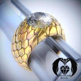 Gold Dragon Scale Diamond Men’s Engagement Ring