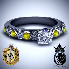 Harry Potter Hufflepuff Black Gold Engagement Ring